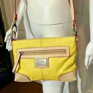 Tignanello Leather Yellow Tan Convertible Crossbody Purse Handbag